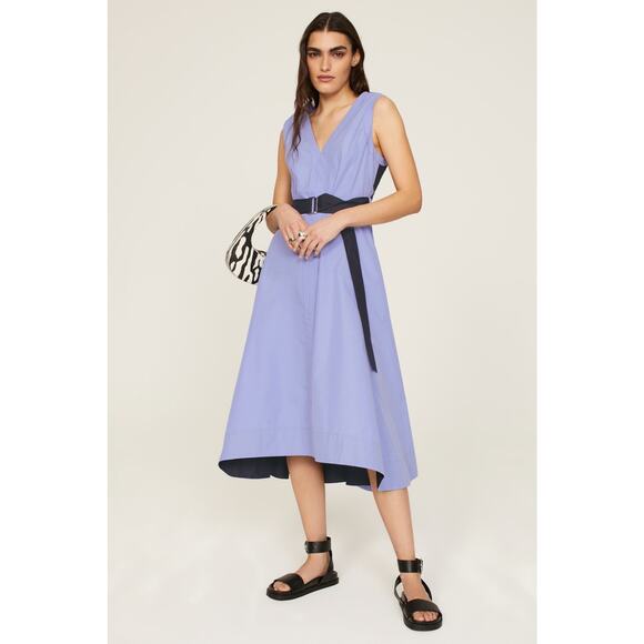 3.1 PHILLIP LIM Purple A-Line Sleeveless V-Neck Poplin Belted Midi Dress Size 4 - Picture 1 of 14